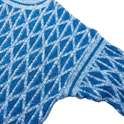 Vintage 80s Hugo Boss Pattern Knit Jumper Size L | Large, Blue
