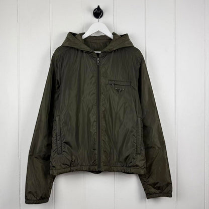 Prada Nylon Zip Hooded Jacket Khaki Green (XL) | Extra Large, Multicoloured
