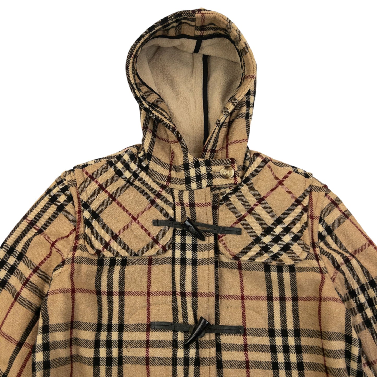 Vintage 2000s Burberry Nova Check Fleece Lined Duffle Jacket Womens Size S | O/S, Beige