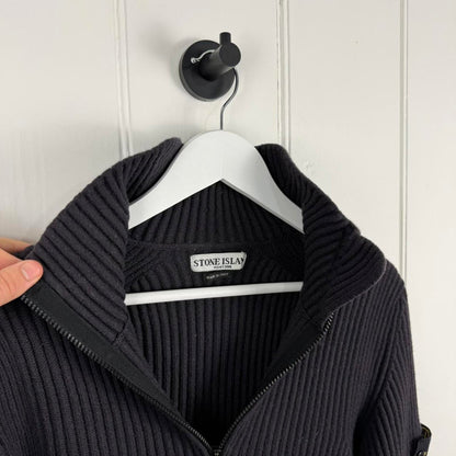 Stone Island Ribbed Half Zip Knit Navy (S/M) | Small, Navy