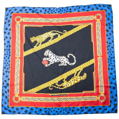 Vintage 90s Cartier Panther Print Silk Scarf | O/S, Black, Blue, Red, Yellow