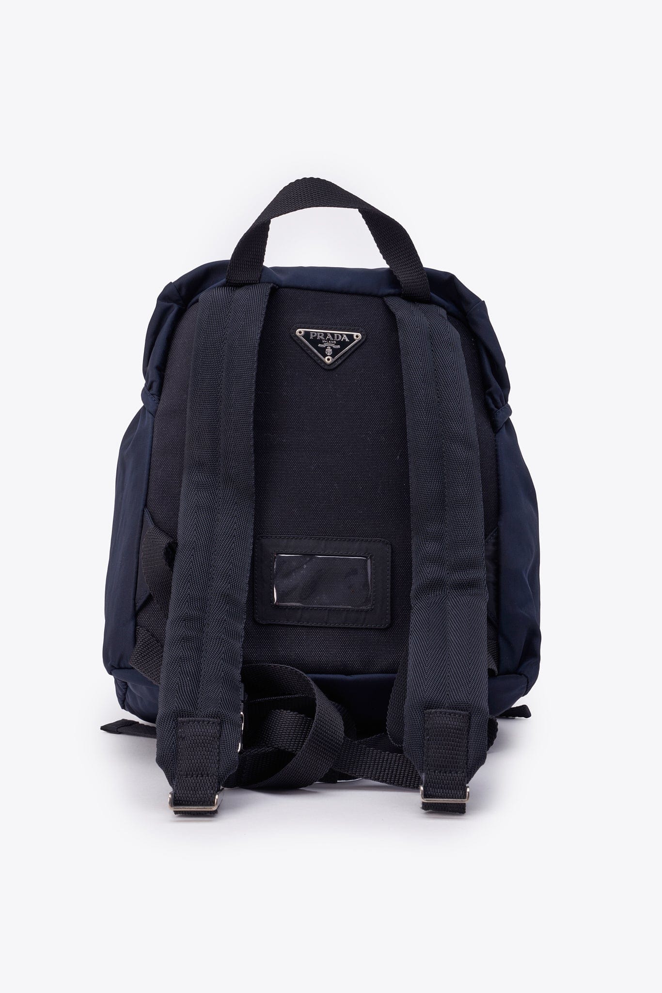 Vintage Prada backpack small PRADA Triangle Logo Double Pocket Nylon Backpack Black  main image 3