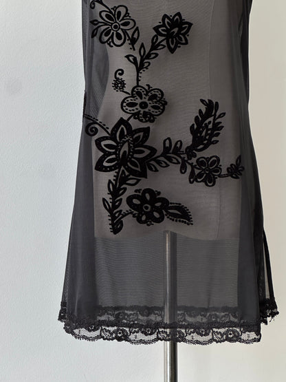 Victoria's Secret 1990s Sheer Floral Sleeveless Mini Dress - M