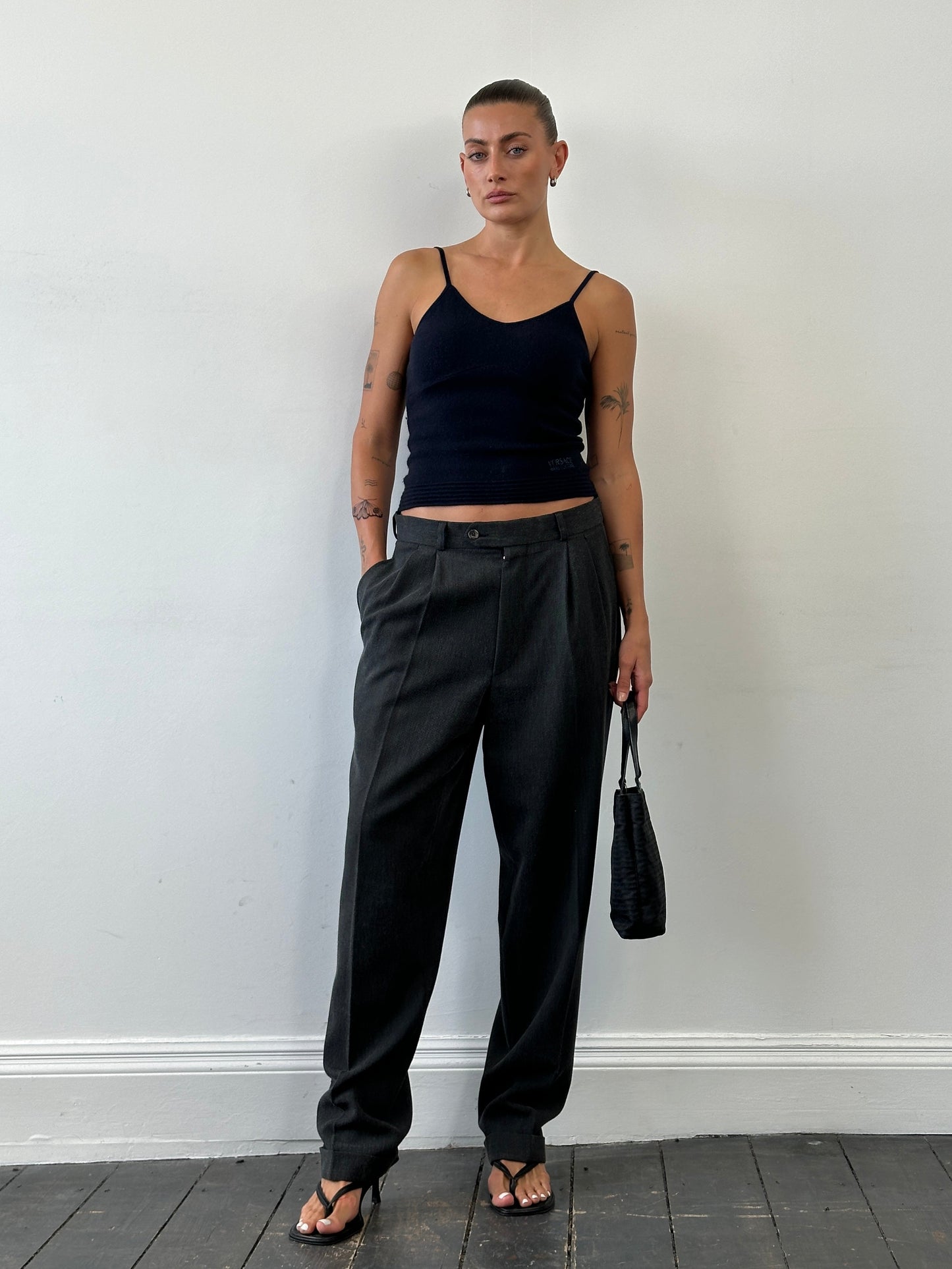 Vintage High Waisted Woven Pleated Trousers - W30