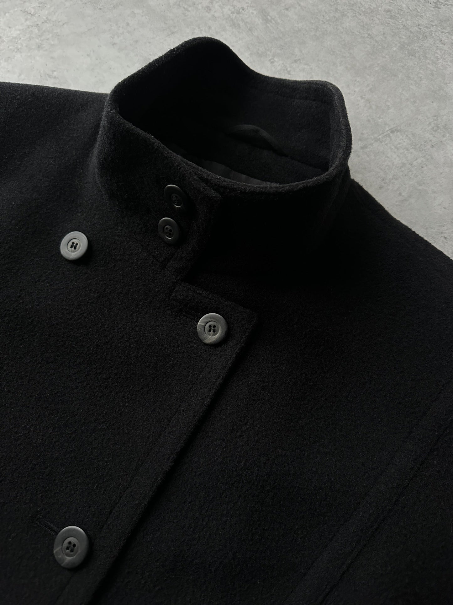 St Michael 1980s Pure Wool High Neck Double Breasted Coat - XL