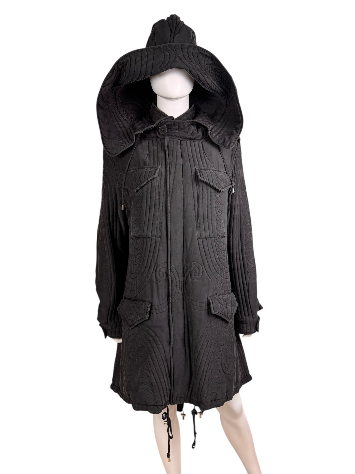 Alexander McQueen c.F/W 2007 silk parka coat | Grey, Multicoloured