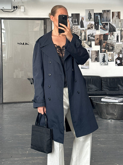 London Fog 1980s Double Breasted Belted Cotton Trench Coat - L/XL