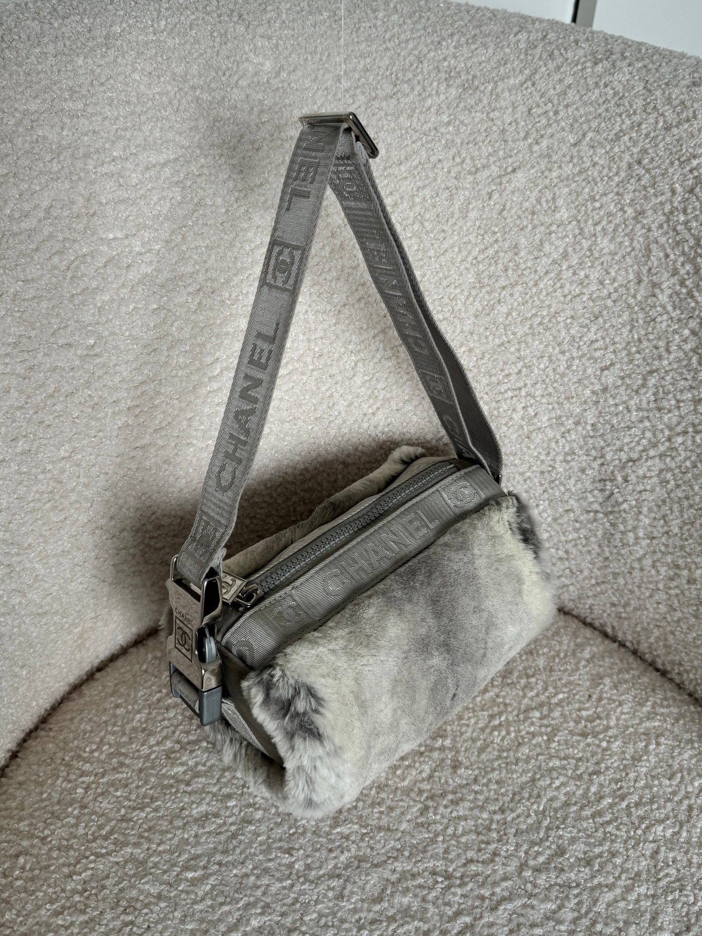 Vintage 2005/2006 Chanel Sport Lapin Fur Mini Duffle Shoulder Bag | O/S, Grey
