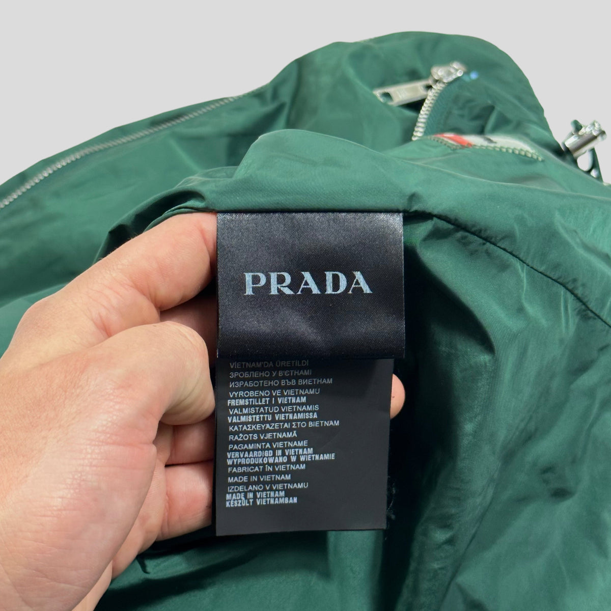 Prada Milano 2015 Emerald Contrast Zip Nylon Windbreaker | Medium, Green