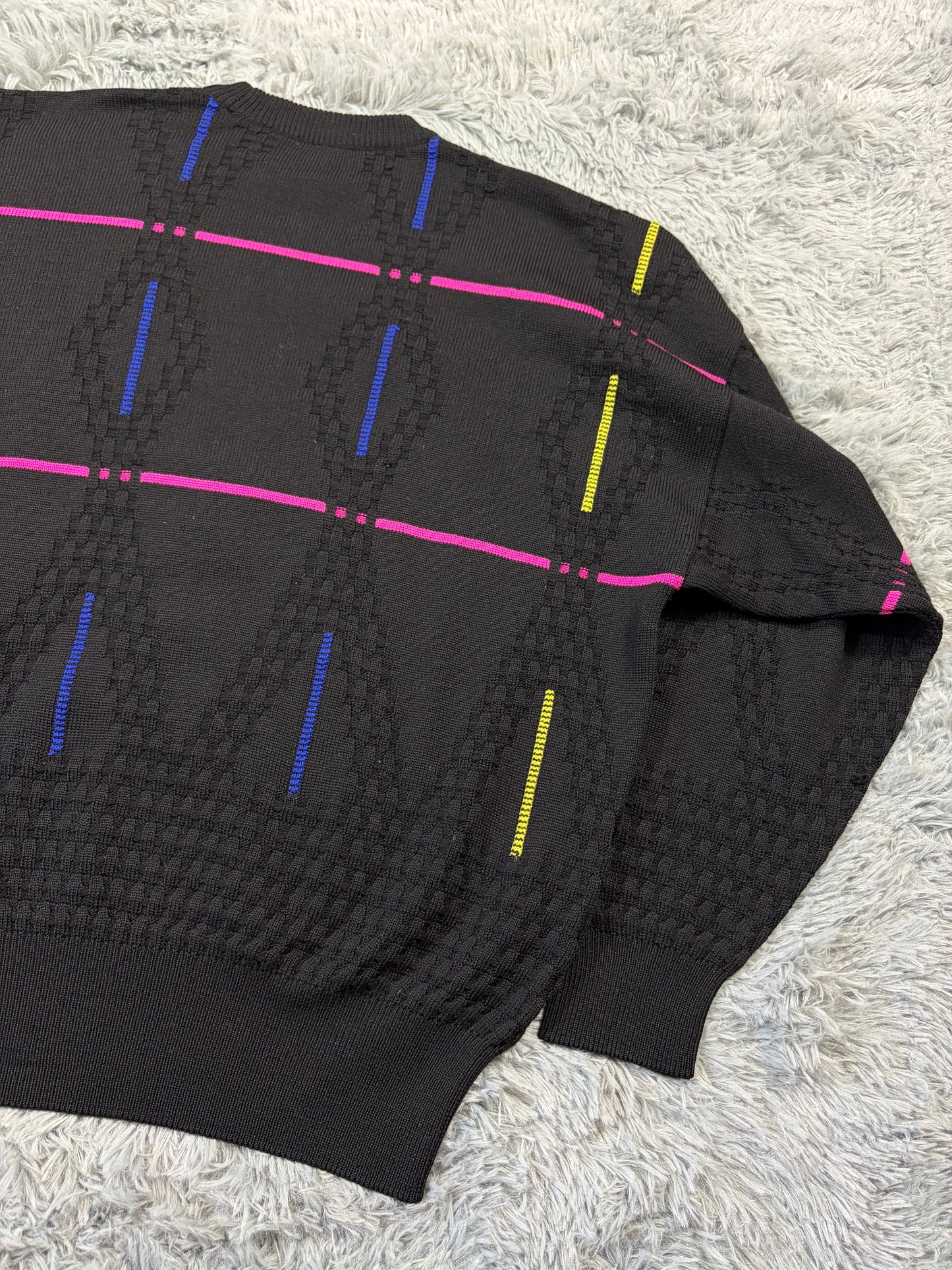Gianni Versace 1991 Lines & Diamonds Geometric Heavy Knit - M/L | O/S, Multicoloured