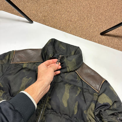 Prada Milano 2014 Green Camo Nylon Elder Down Leather Puffer - IT46