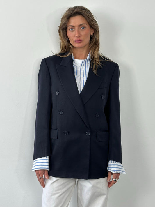 Yves Saint Laurent Pour Homme 1980s Pure Wool Double Breasted Blazer - M