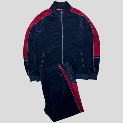 Supreme FW18 Velour Blue and Pink Piped Tracksuit Set - M/L