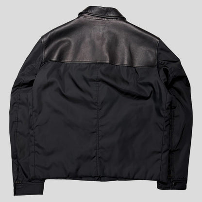 Prada 2013 Triangle Logo Gabardine Nylon & Leather Blouson Jacket - L/XL | O/S, Black