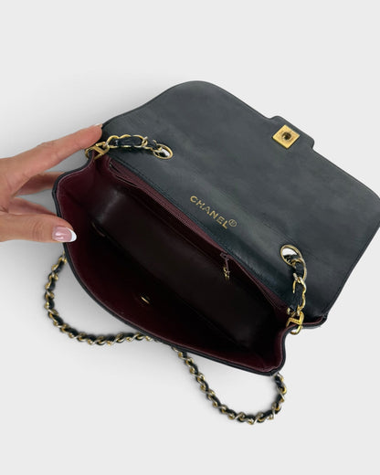 1980s Vintage Chanel Black Lambskin Diana Square Single Flap Bag 24K GHW | O/S, Multicoloured