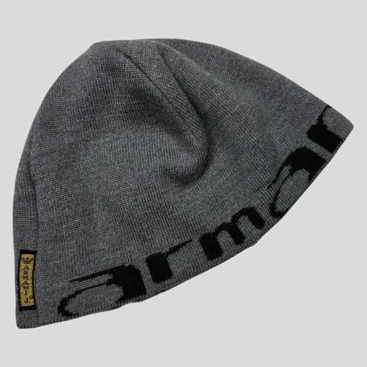 Armani Jeans 00’s Animal Rip Spellout Wool Beanie - S/M | Default Title, Grey
