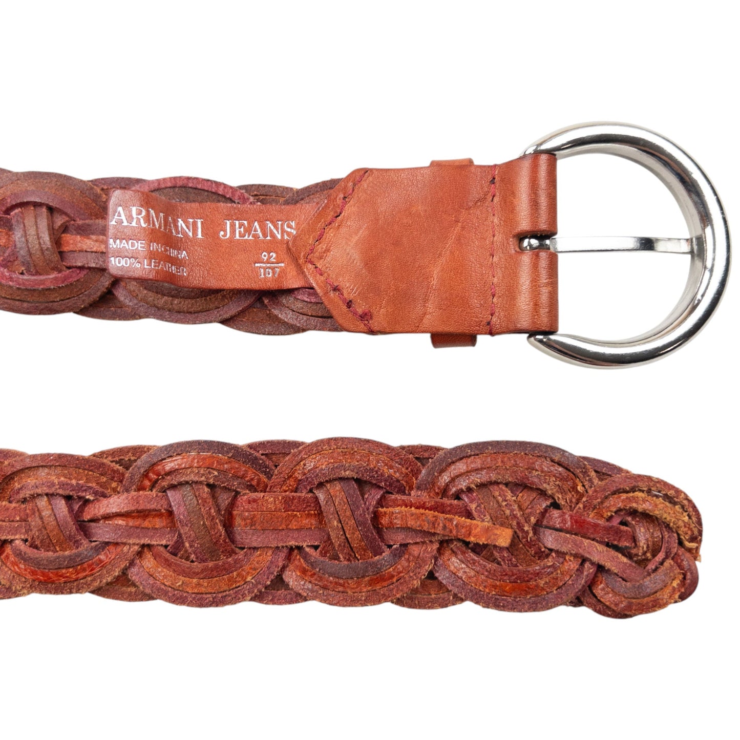 Vintage 2000s Armani Jeans Braided Leather Belt Size XL | XL, Red