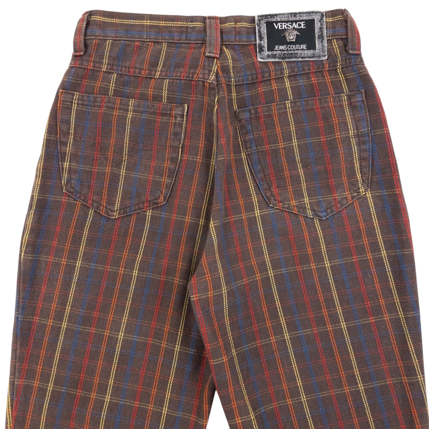 Vintage 90s Versace Jeans Couture Checkered Trousers Size W24 | W24, Brown