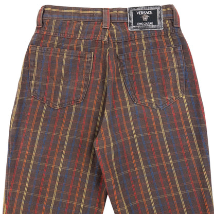 Vintage 90s Versace Jeans Couture Checkered Trousers Size W24 | W24, Brown