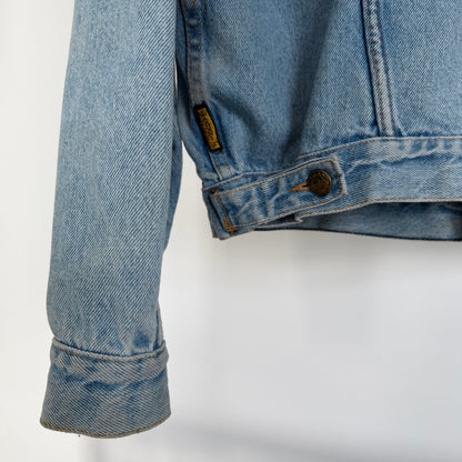 1990s armani jeans distressed denim trucker jacket | O/S, Blue