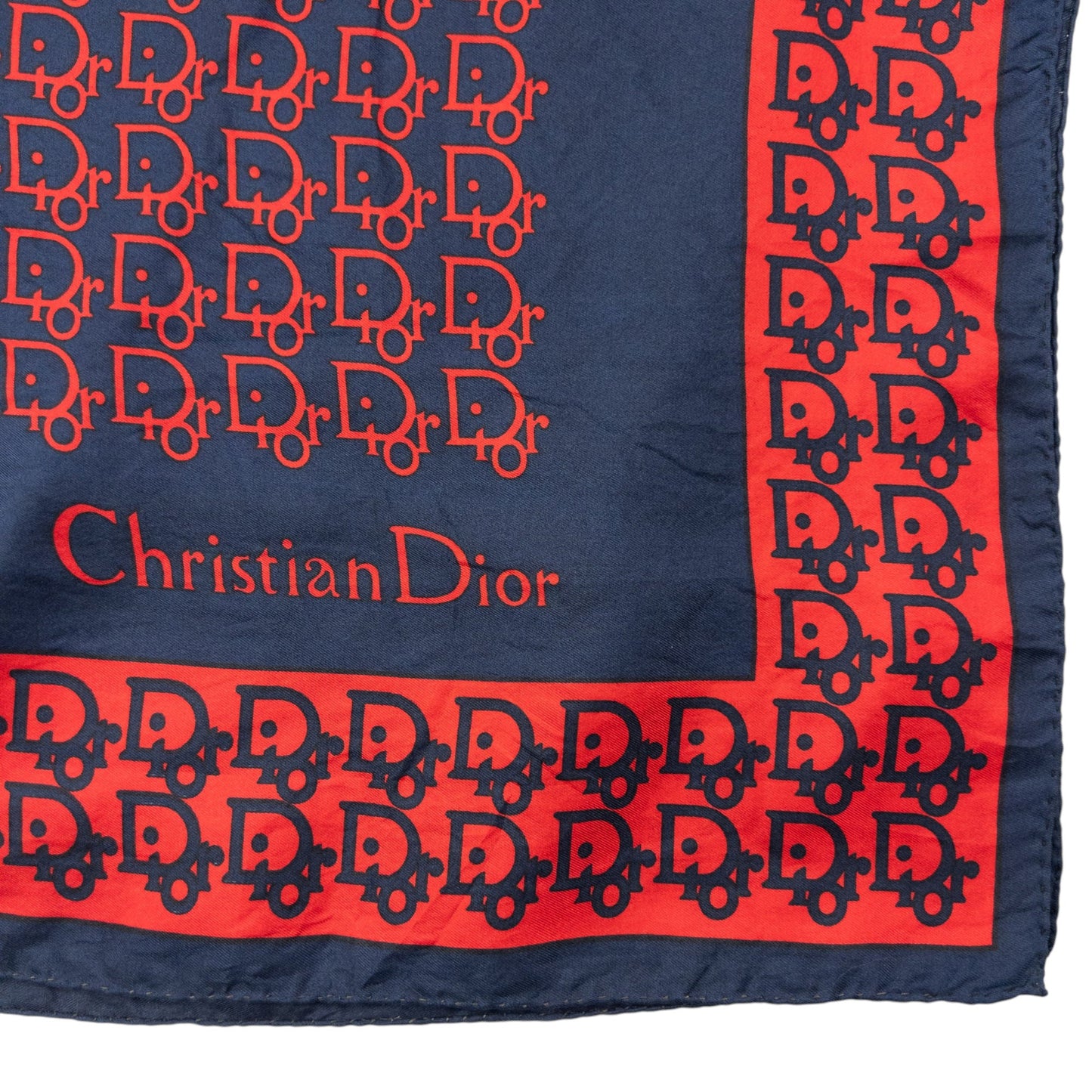 Vintage 80s Dior Monogram Silk Scarf | O/S, Red and Navy