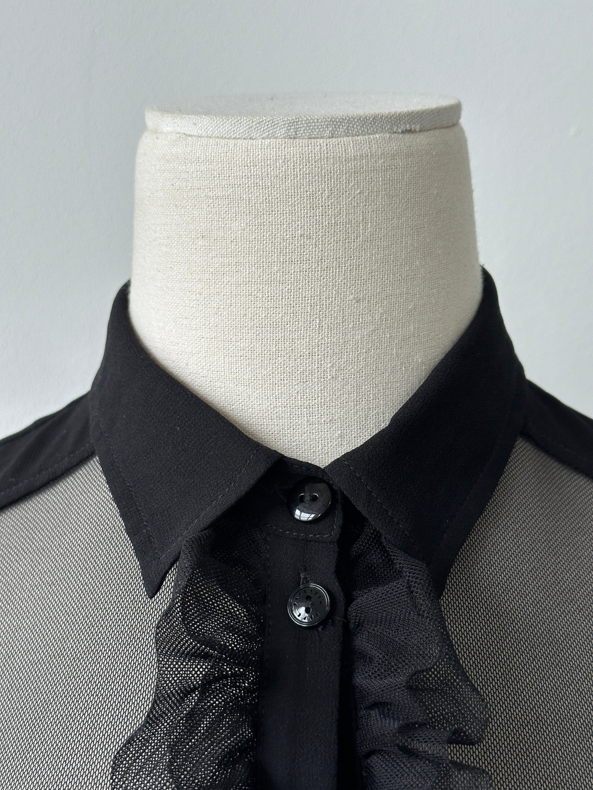 Vintage 2000s Sheer Ruffle Shirt - S