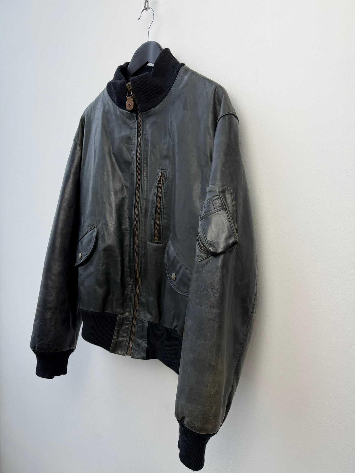 Armani Jeans 90s Leather Bomber Jacket | Large, Red