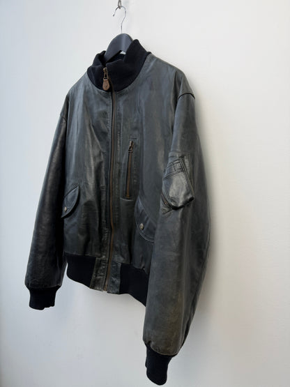 Armani Jeans 90s Leather Bomber Jacket | Large, Red