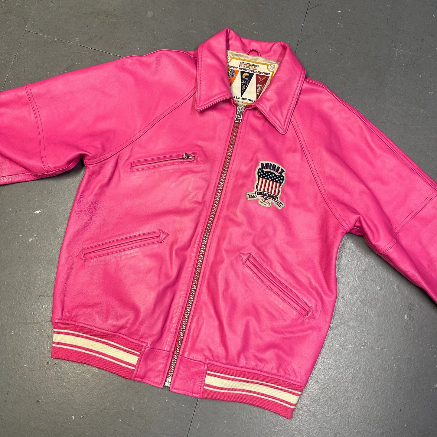 Avirex Icon Leather Jacket  In Pink (XL) | XL, Pink