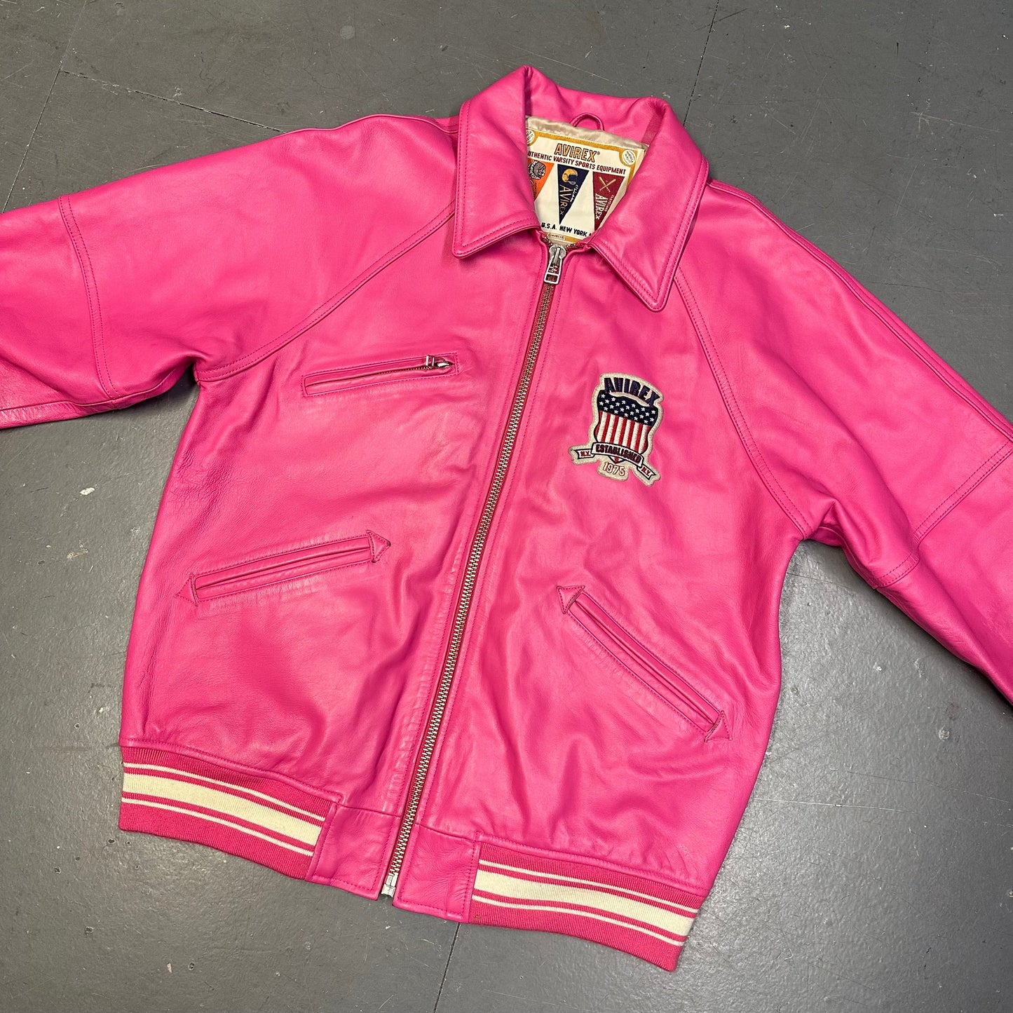 Avirex Icon Leather Jacket  In Pink ( XL )