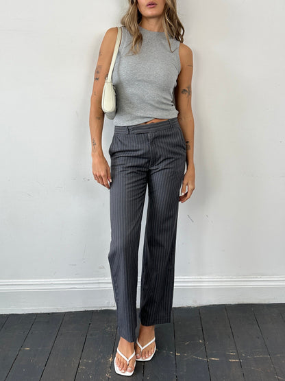 Christian Dior Pinstripe Wool Mid Waist Straight Leg Trousers - W30