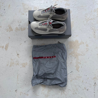 2000s prada sport americas cups matte leather trainers | WHITE, White/Grey
