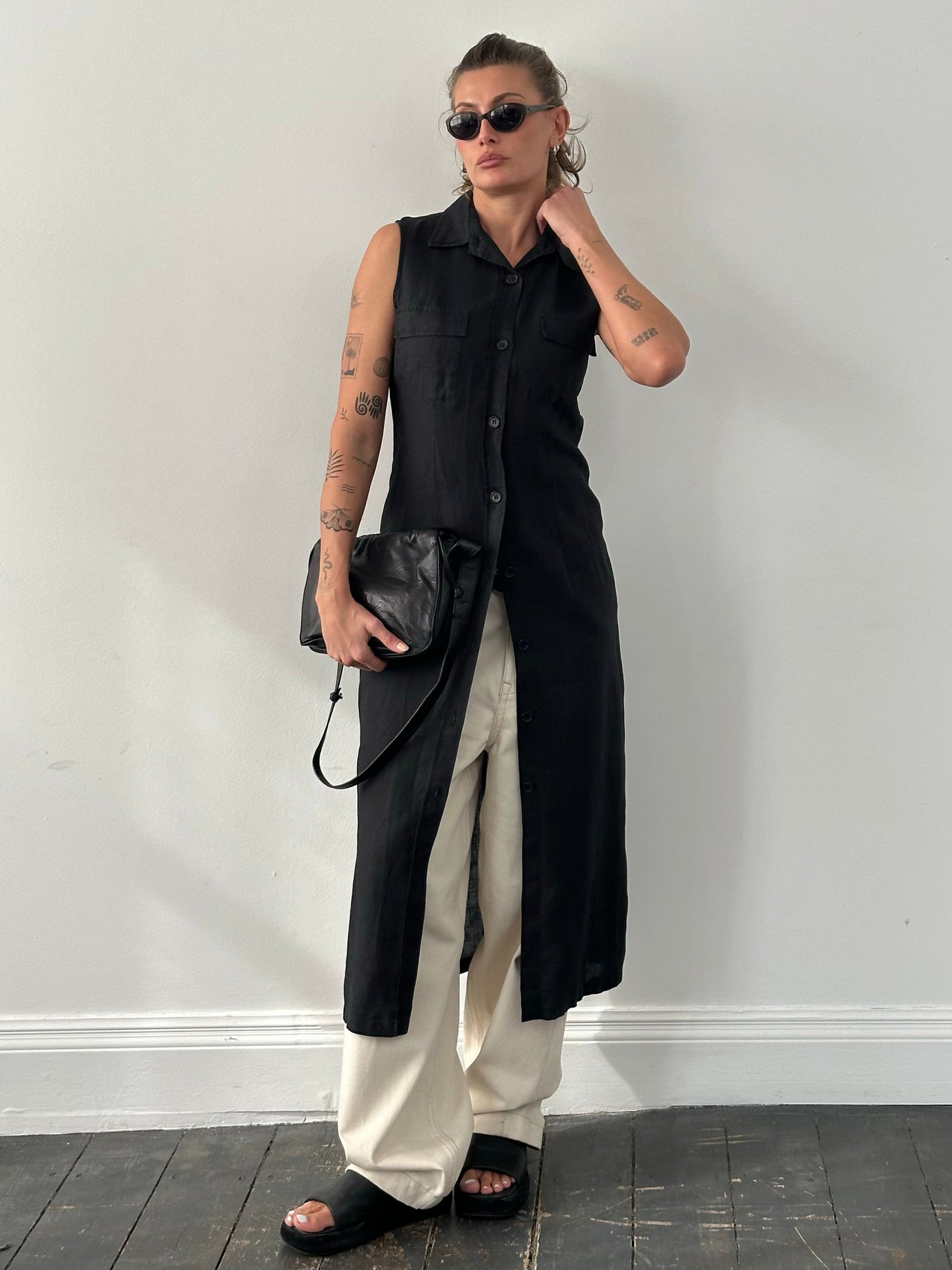 Mani 1990s Pure Linen Sleeveless Floor Length Dress - M