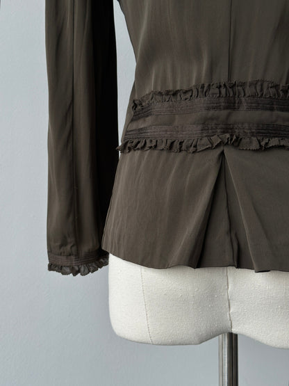 DKNY 1990s Pure Silk Ruffle Shirt - S