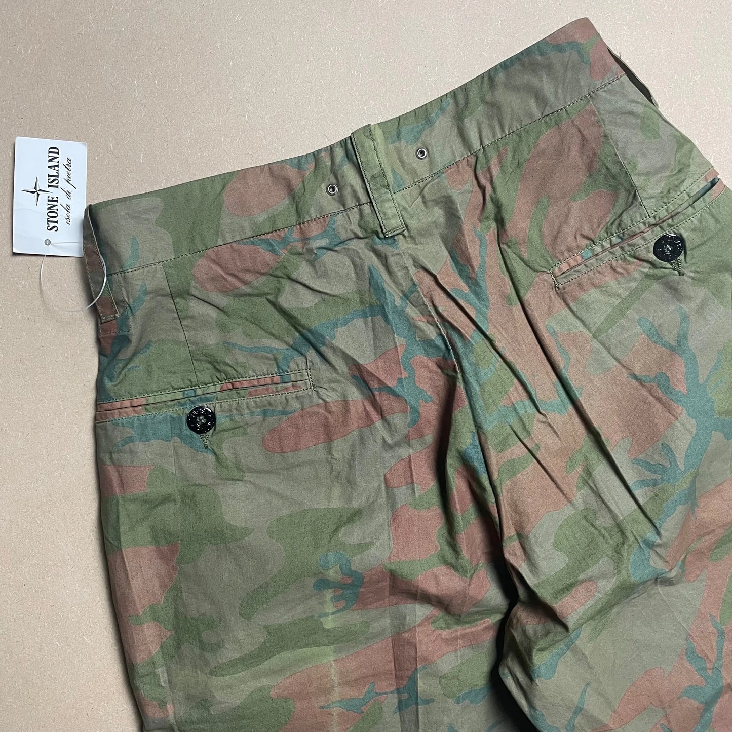 S/S 1990 Teal Green Ice Camouflage Pleated Shorts