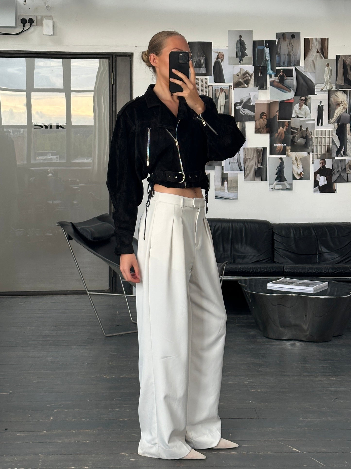 French Vintage 1980s Suede Cropped Biker Jacket - S/M