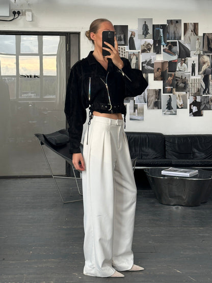 French Vintage 1980s Suede Cropped Biker Jacket - S/M