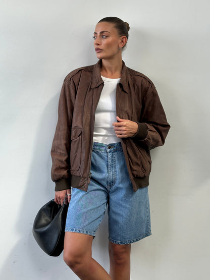 Vintage Leather Bomber Jacket - L/XL