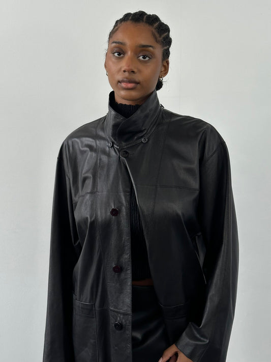 Italian Vintage 1990s Reversible Leather Suede Trench Coat - M