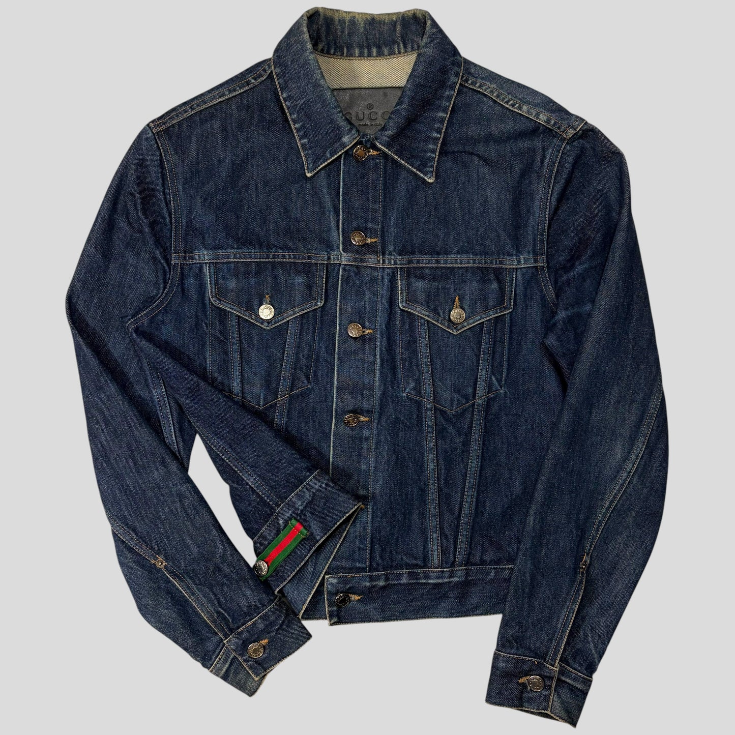 Gucci by Tom Ford 00’s Web Stripe Boxy Denim Mens Jacket - IT46 | Default Title, Blue