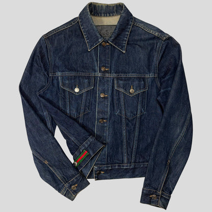 Gucci by Tom Ford 00’s Web Stripe Boxy Denim Mens Jacket - IT46 | Default Title, Blue