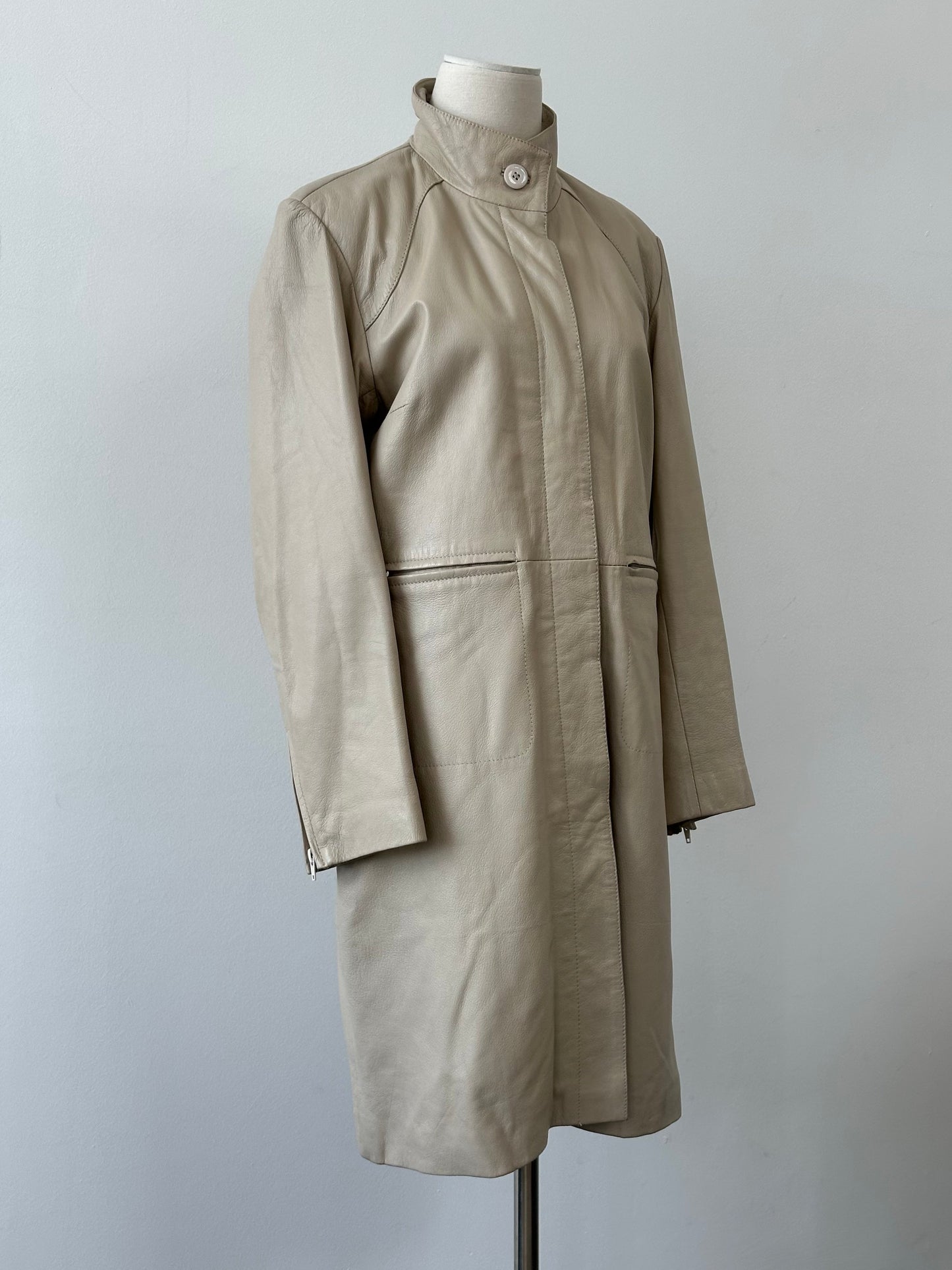 Vintage 2000s High Neck Leather Trench Coat - S