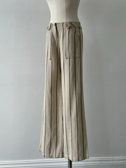 Max & Co 2000s Linen Cotton Striped Wide Leg Trousers - W26