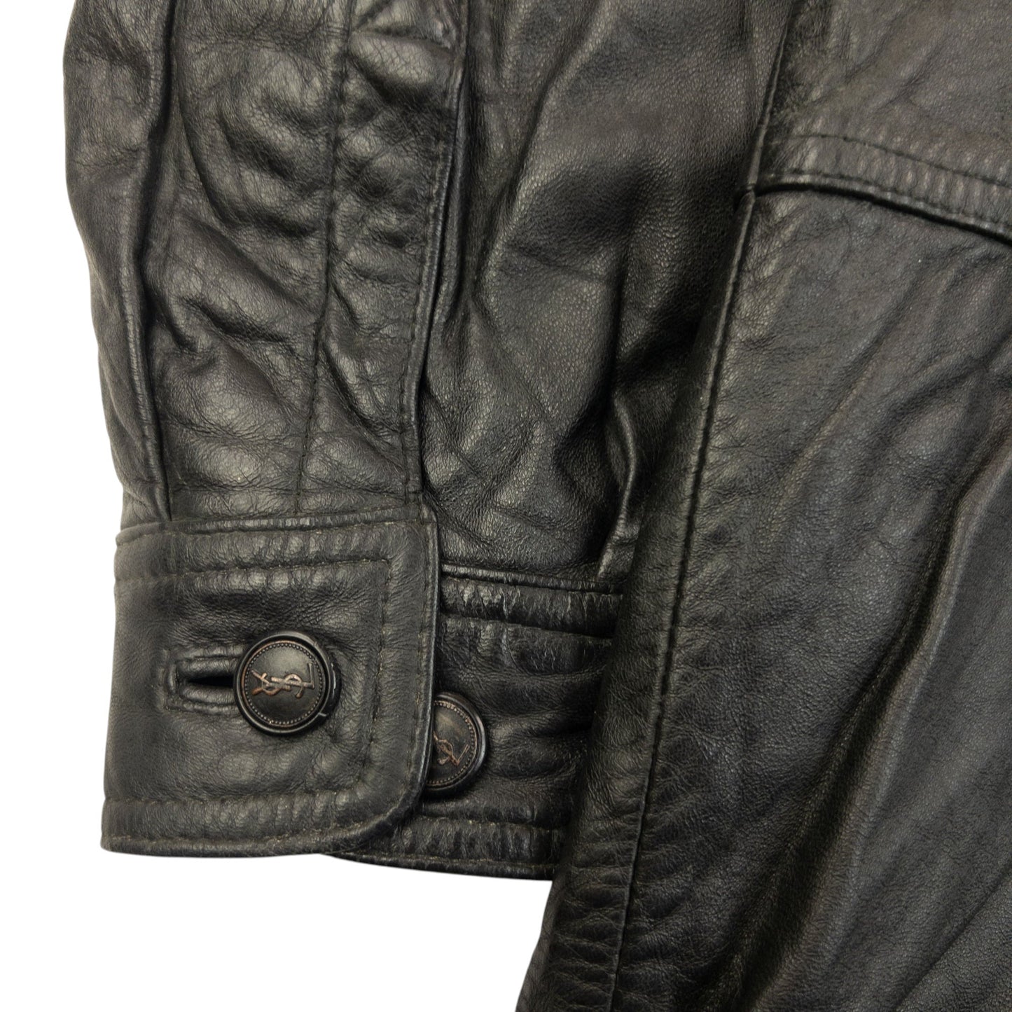 Vintage 90s YSL Yves Saint Laurent Fur Collar Leather Jacket Size L | Large, Black