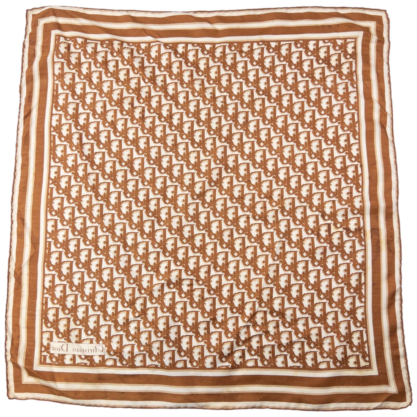 Vintage 2000s Dior Monogram Pixel Silk Scarf | O/S, Brown