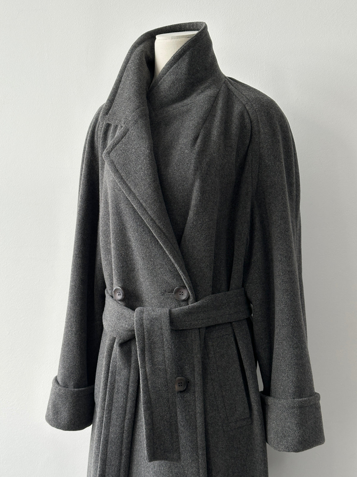 British Vintage 1990s Wool Cashmere Belted Double Breasted Coat - XL