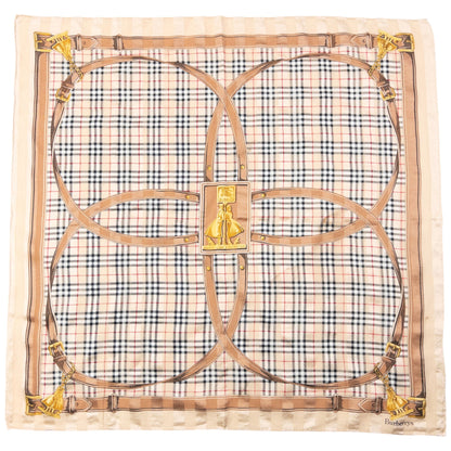 Vintage 90s Burberry Nova Check Buckle Print Silk Scarf | O/S, Beige