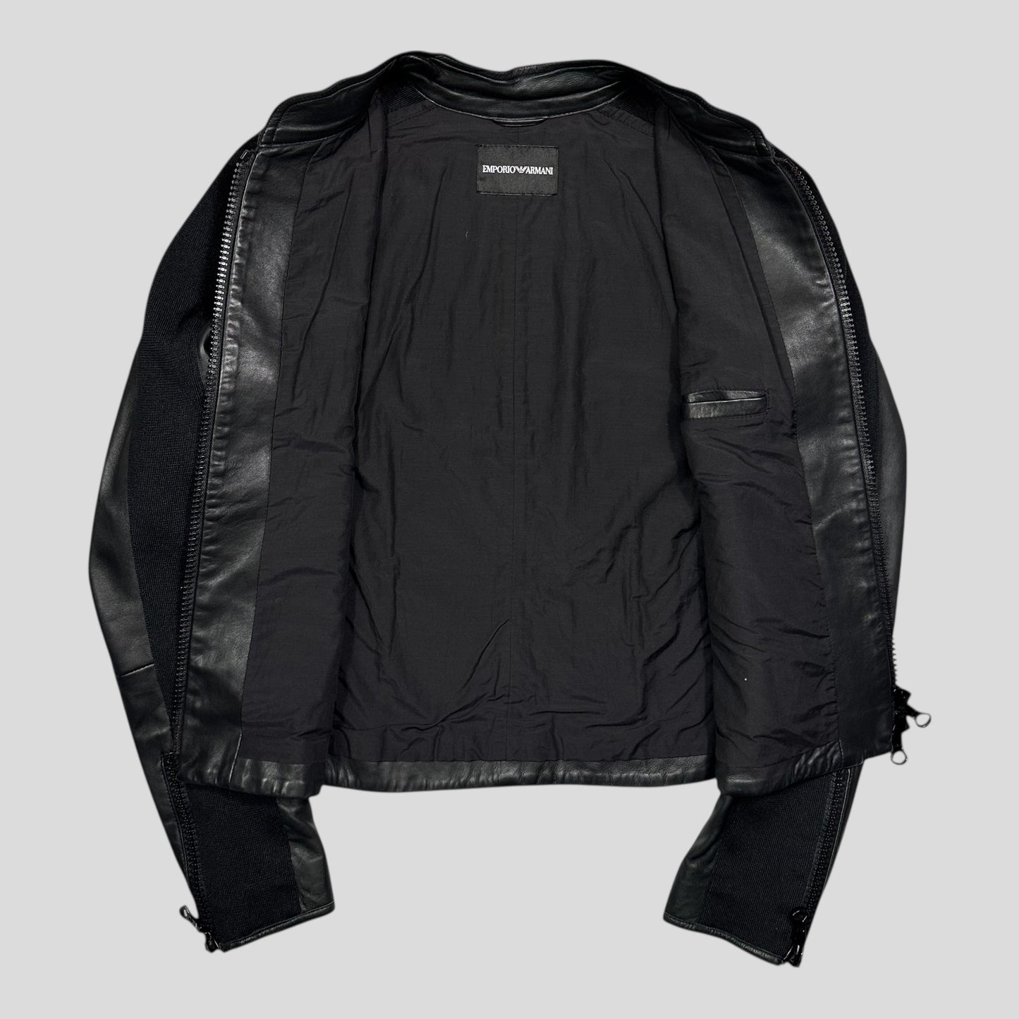 Emporio Armani 2006 Leather Panelled Biker Moto Jacket - IT46 (S)