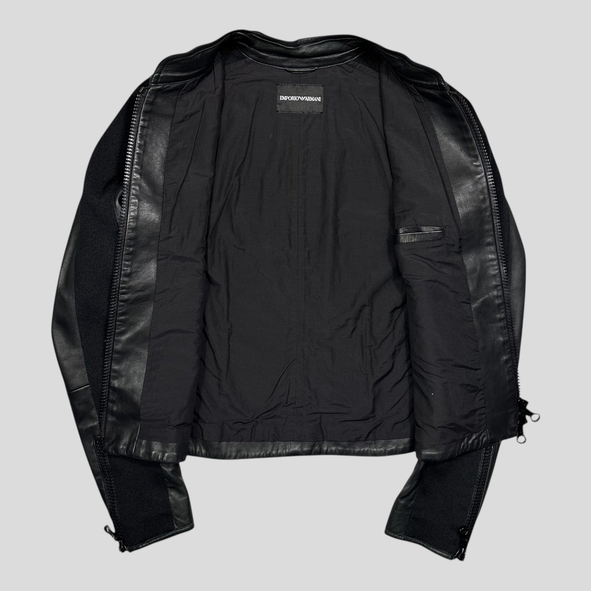 Emporio Armani 2006 Leather Panelled Biker Moto Jacket - IT46 (S) | Small, Black
