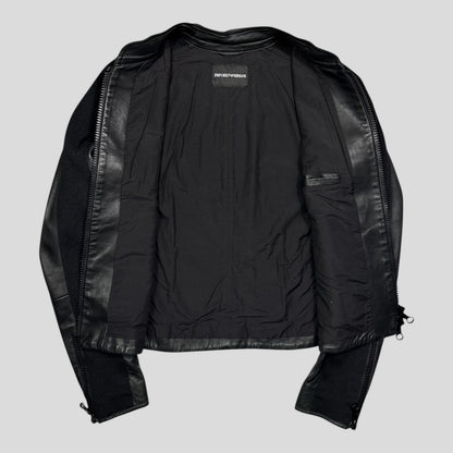 Emporio Armani 2006 Leather Panelled Biker Moto Jacket - IT46 (S) | Small, Black